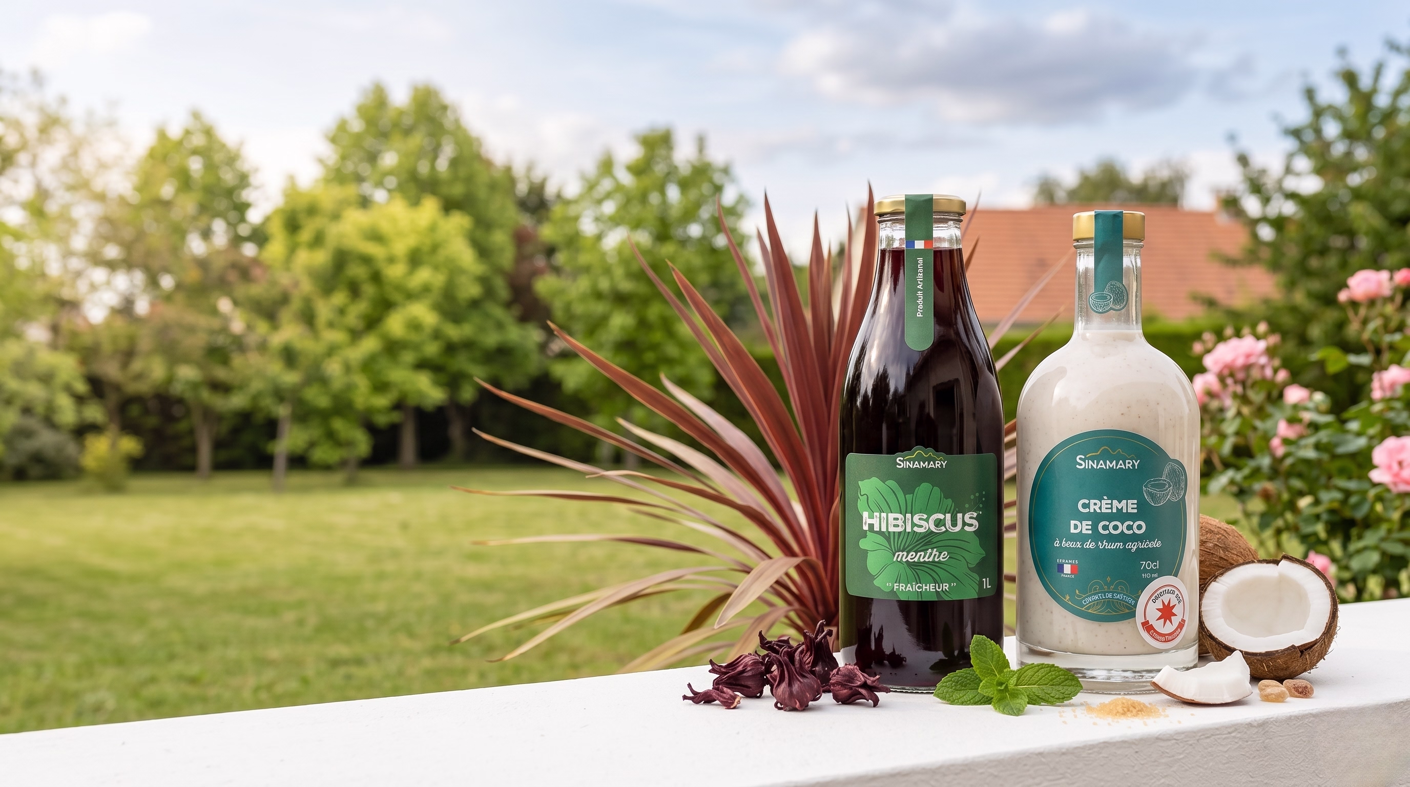 Produits Sinamary — Liqueur d'hibiscus, Boisson d'hibiscus menthe et Crème de coco